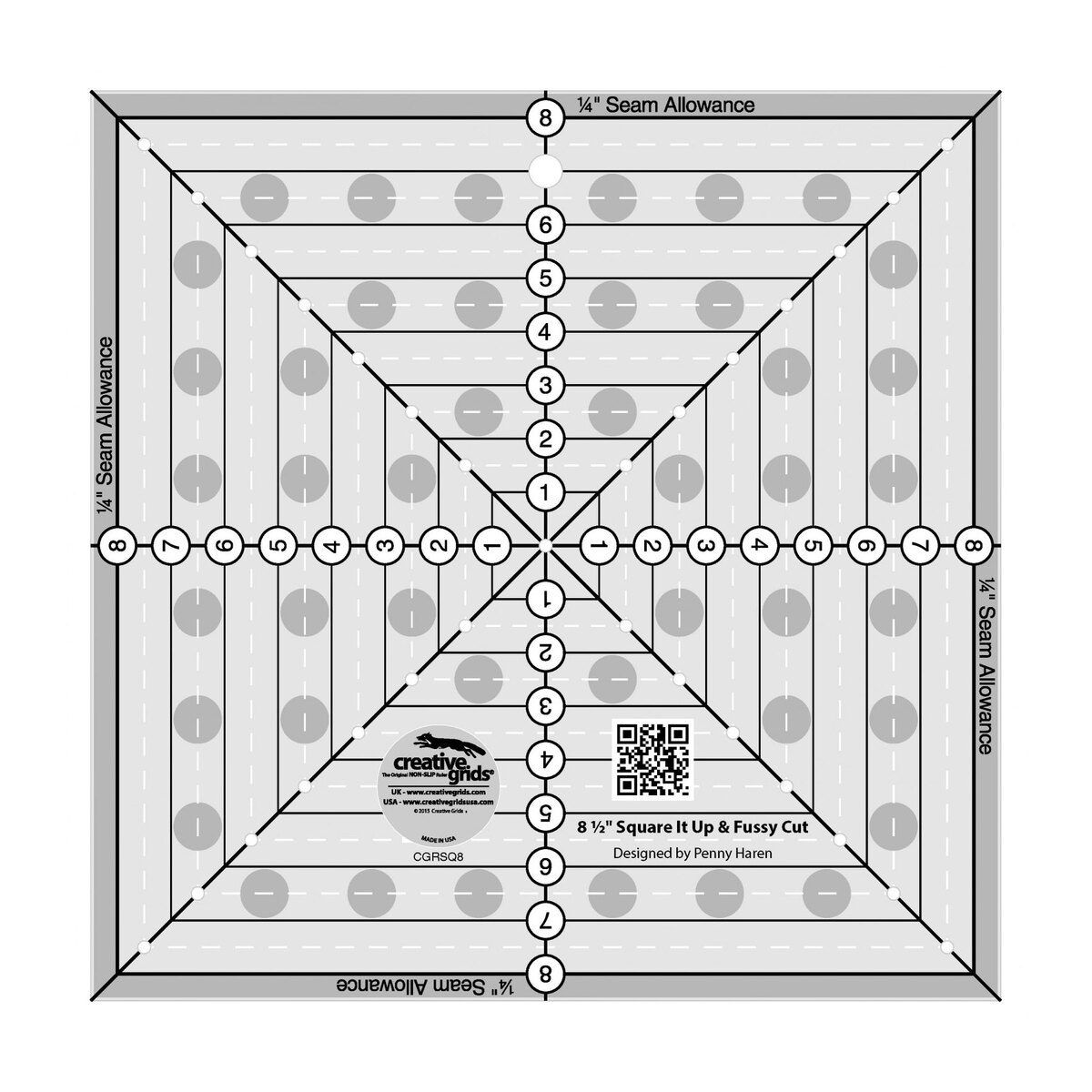 Creative Grids 8-1/2 Square It Up & Fussy Cut Ruler - #CGRSQ8