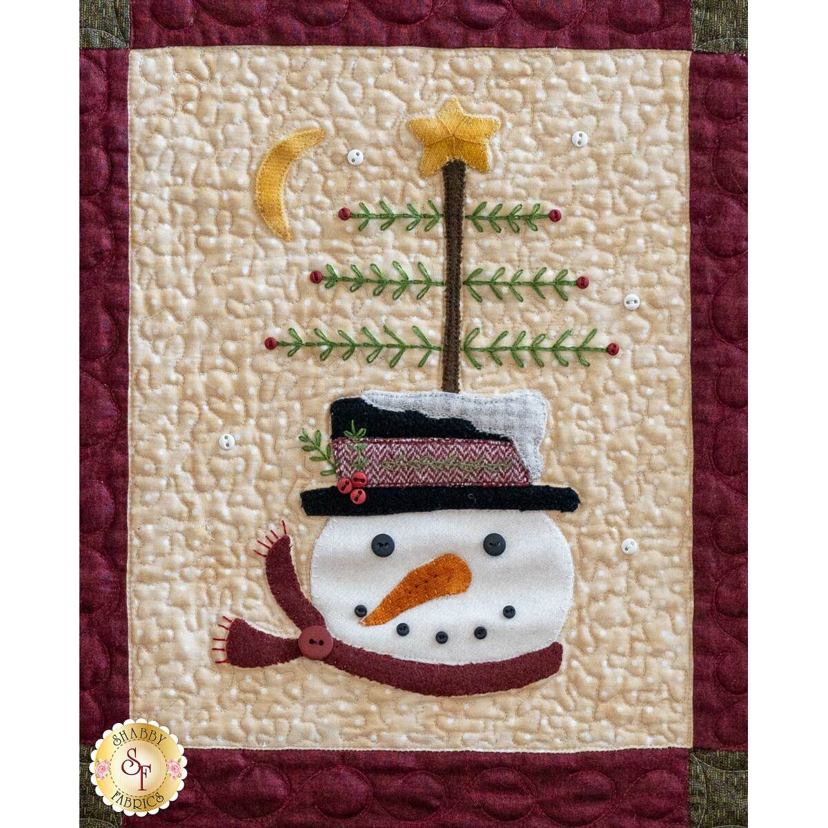 Wool Applique Pattern Kit Christmas Just Starting to Snow Again wall  hanging winter folk art snowflake chickadees bird