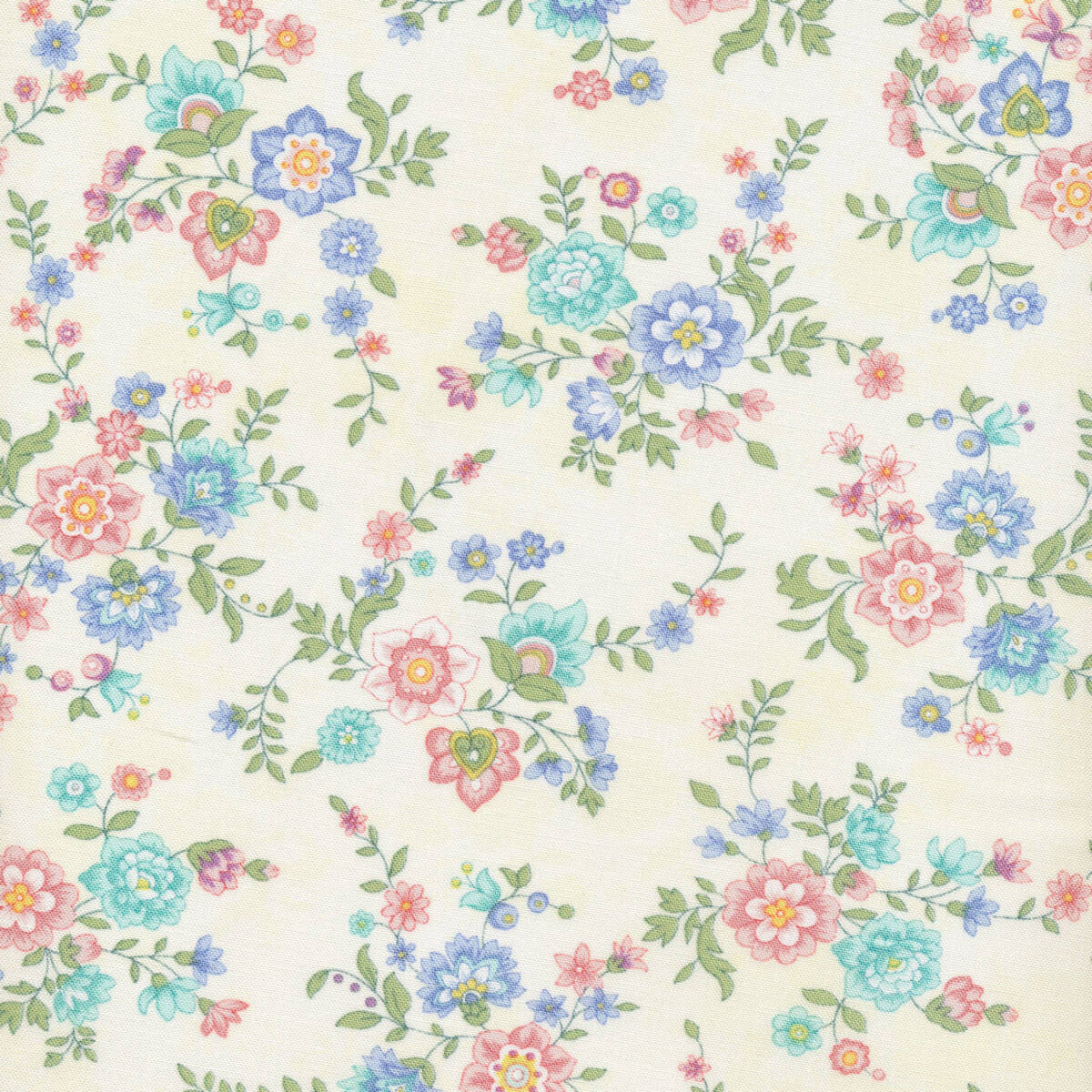 Cotton Flowers Tiny Small Scale Multi-Color Floral on Blue Calico