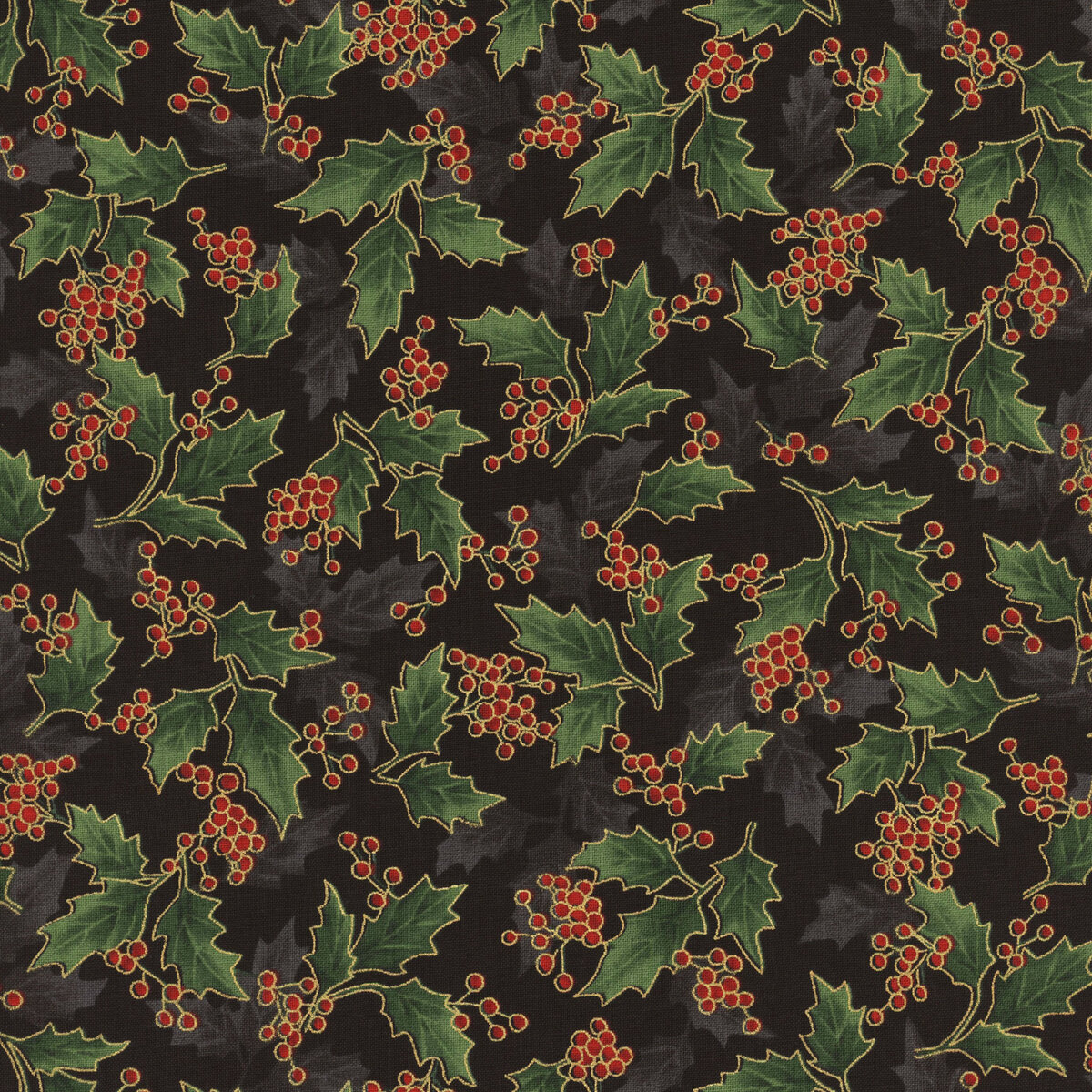 Cotton Quilt Fabric CHRISTMAS HOLLY Leaf Berry TOSS Green