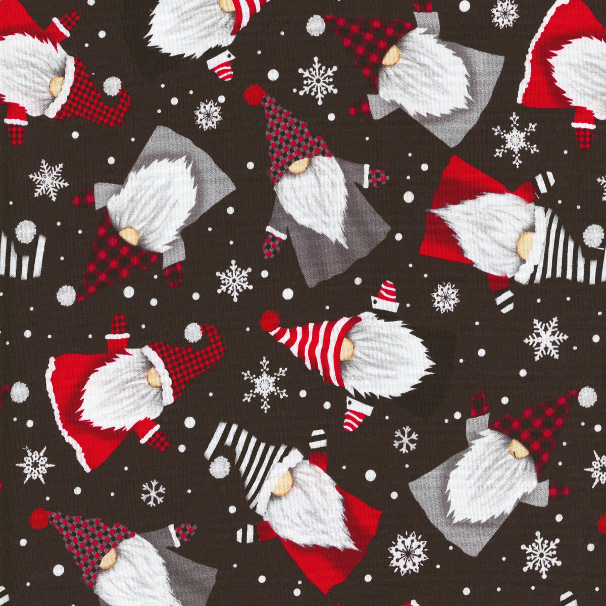 Christmas Fabric | Feeling Festive Gnome Toss Black | Timeless Treasures  YARD