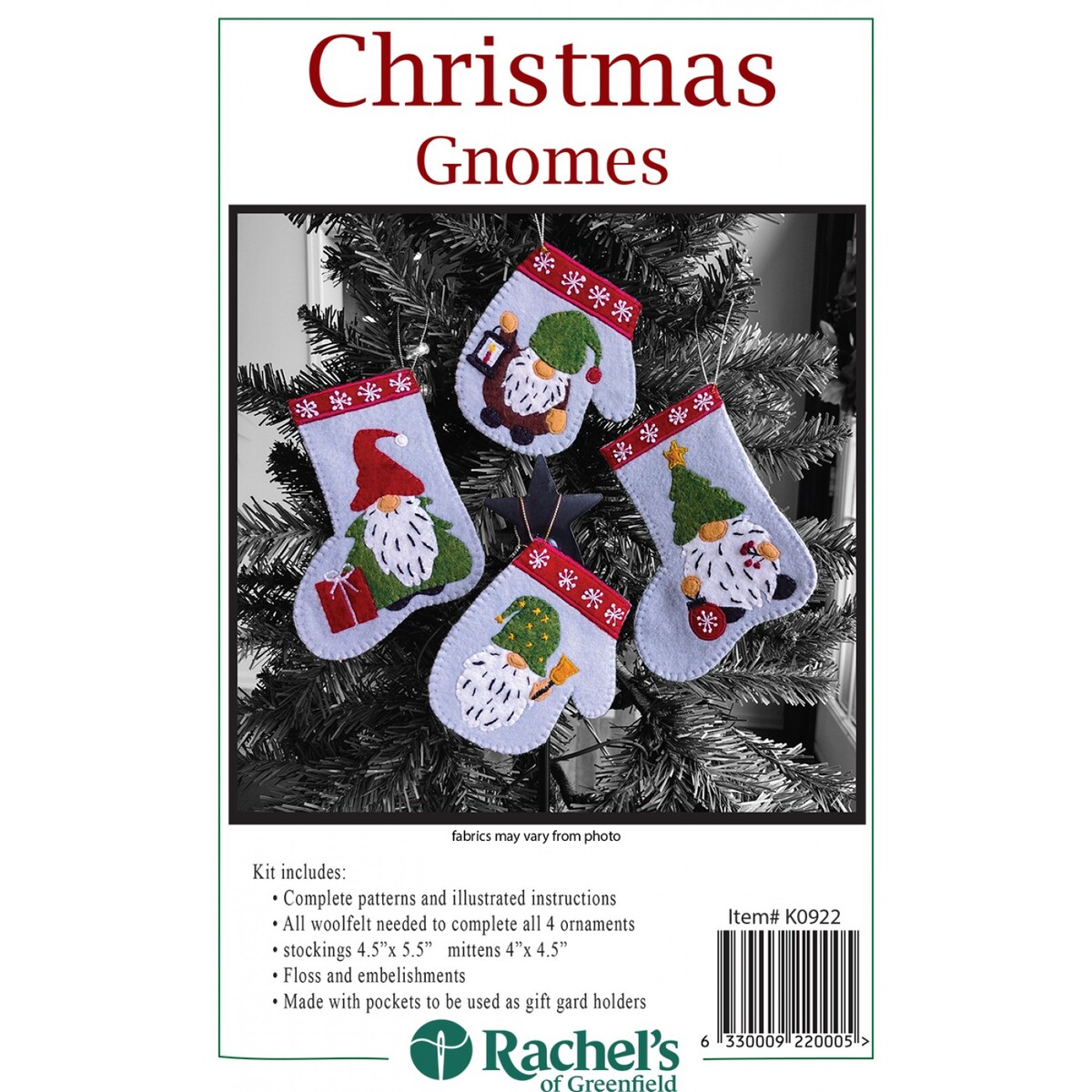 Rachel's of Greenfield White Pine Ornament Kit, DIY Christmas Ornaments, Ornament Kit for Adults, Christmas Crafts, Wool Felt Kit