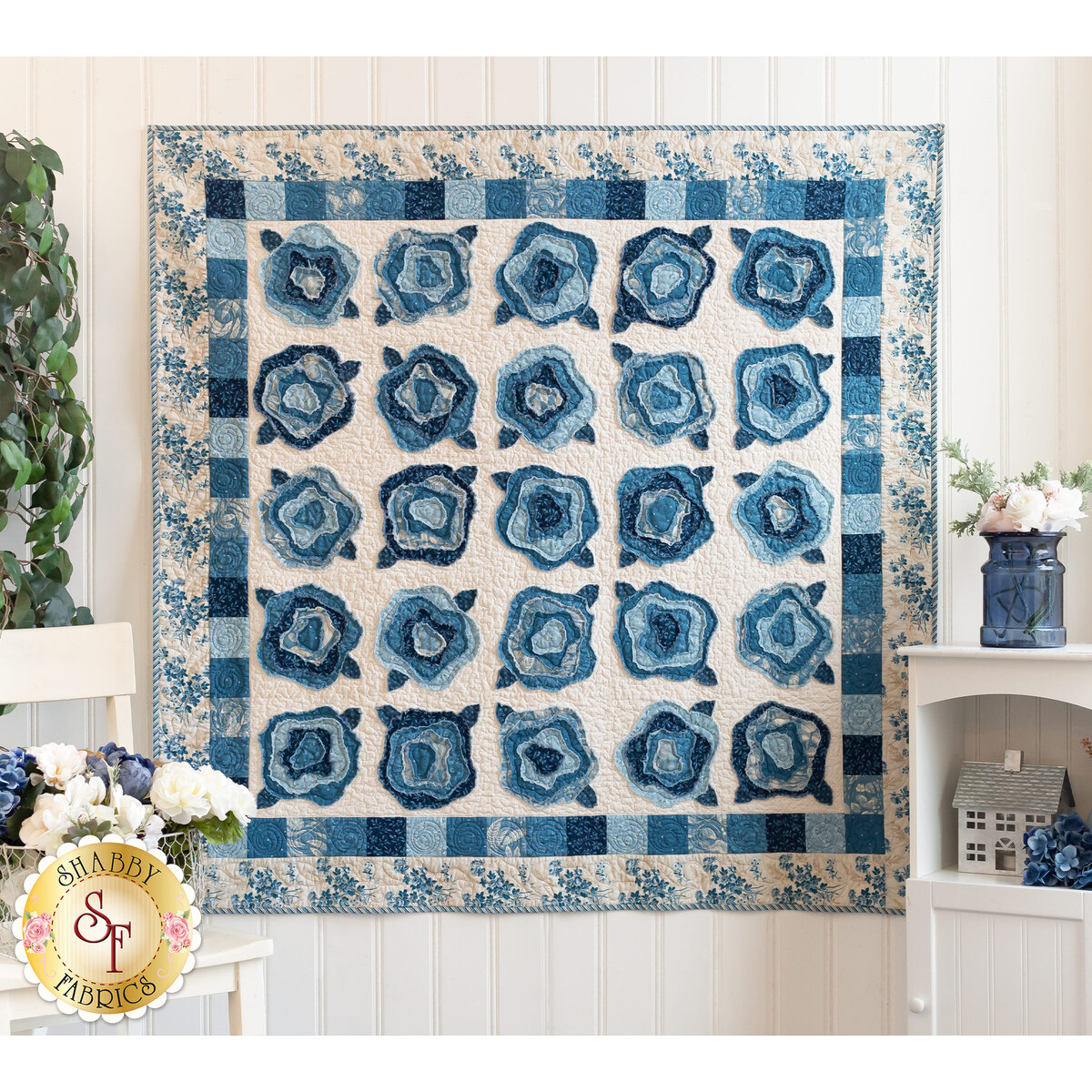 French Roses Quilt Kit - Blue Escape | Shabby Fabrics