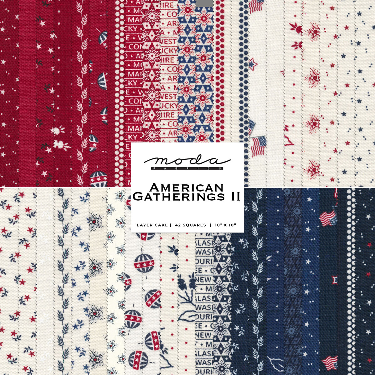 Starlight Gatherings Fat Quarter Bundle, 37 skus | Designed factory by Primitive Gatherings for Moda | Americana/patriotic fabric | Factory cut