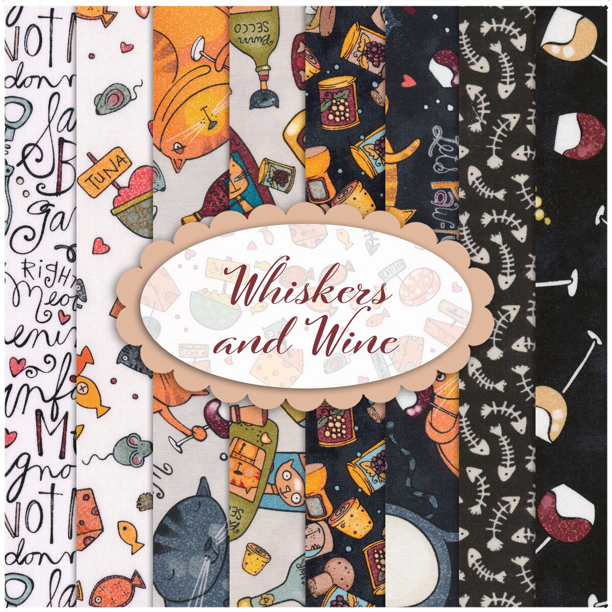 Whiskers & Wine 10 FQ Set by Bonnie Lemaire for Northcott Shabby Fabrics