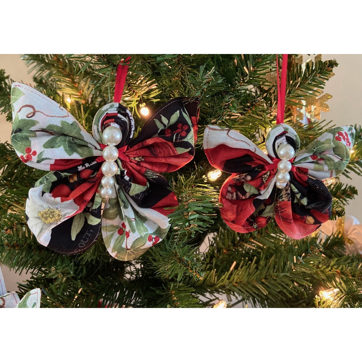 4pcs Christmas-themed Imitated Linen Butterfly Bow Bell Shaped