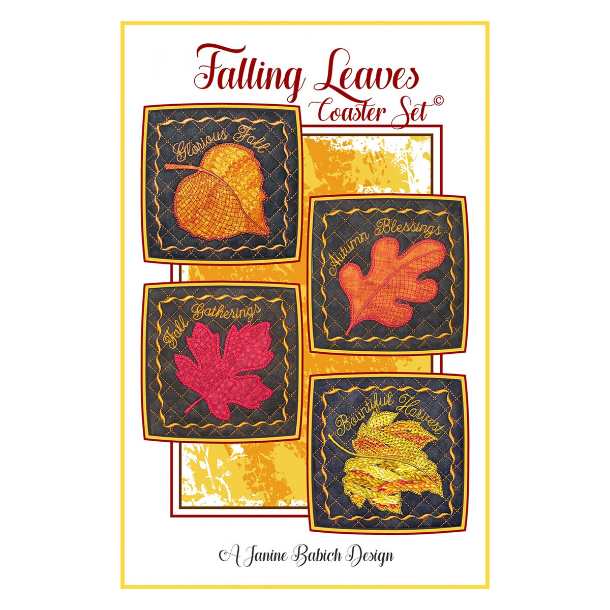 Falling Leaves Coaster Set Machine Embroidery Pattern Shabby