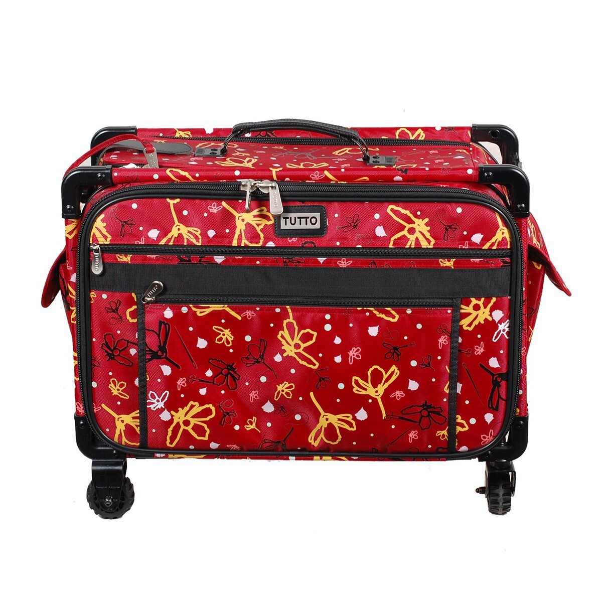 Tutto Large Sewing Machine Bag On Wheels - Red With Daisies
