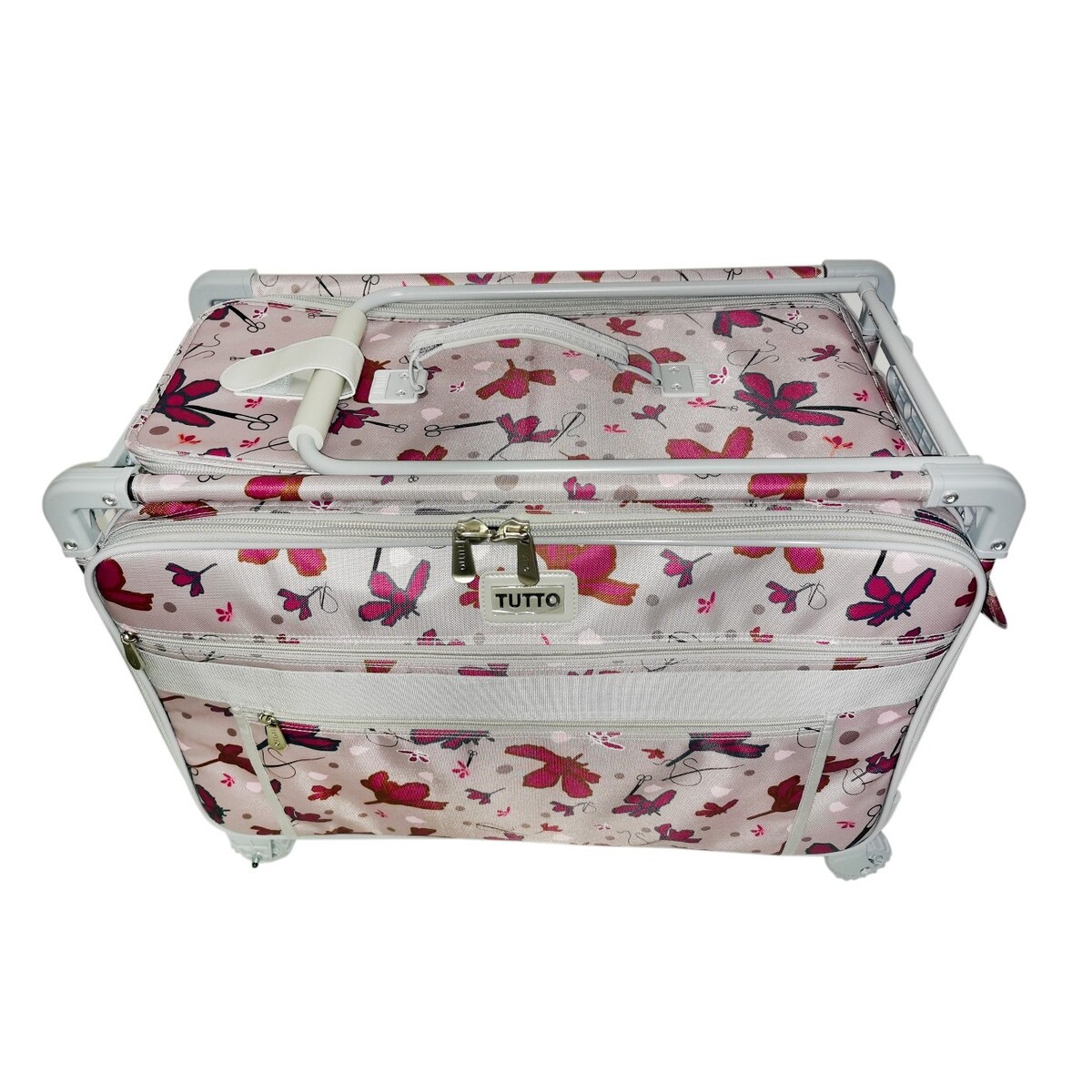 Tutto Large Sewing Machine Bag On Wheels - Red With Daisies