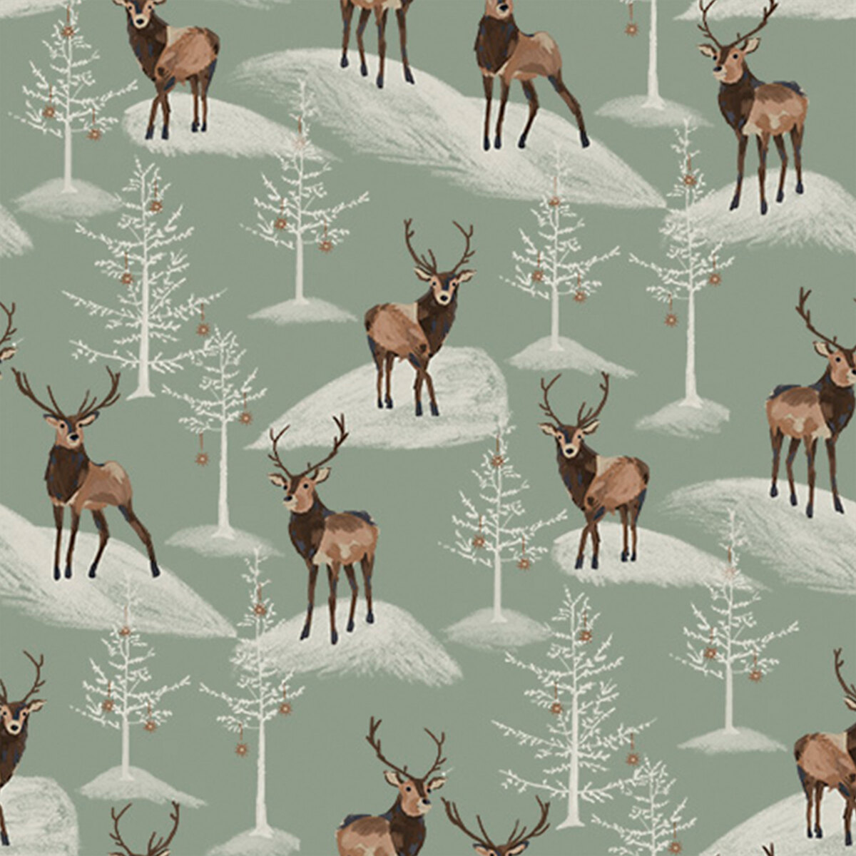 Christmas in the Country 22285 Sage Reindeer Forest by Elaine Kay for 3 ...