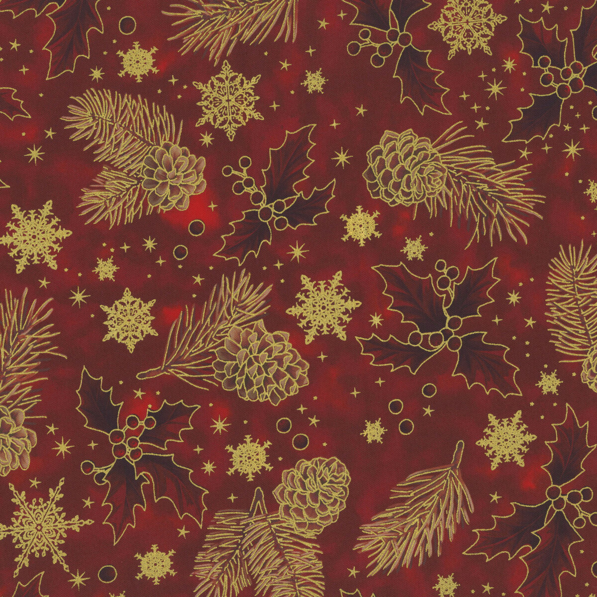 Stof Christmas - Star-Glitter 4591-001 Red/Gold Holly by Stof Fabrics ...