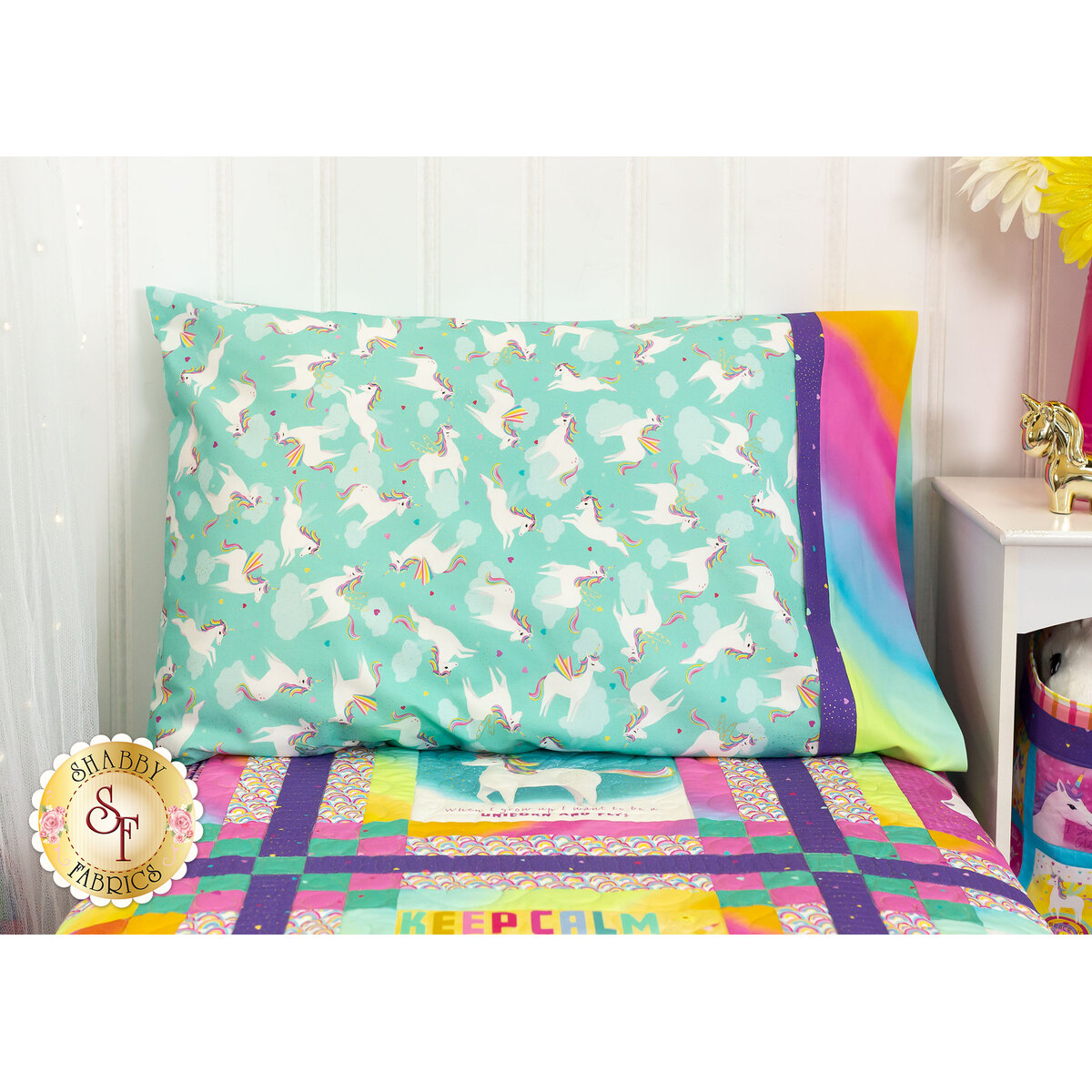 Magic Pillowcase Kit Unicorn Love Standard Size Teal