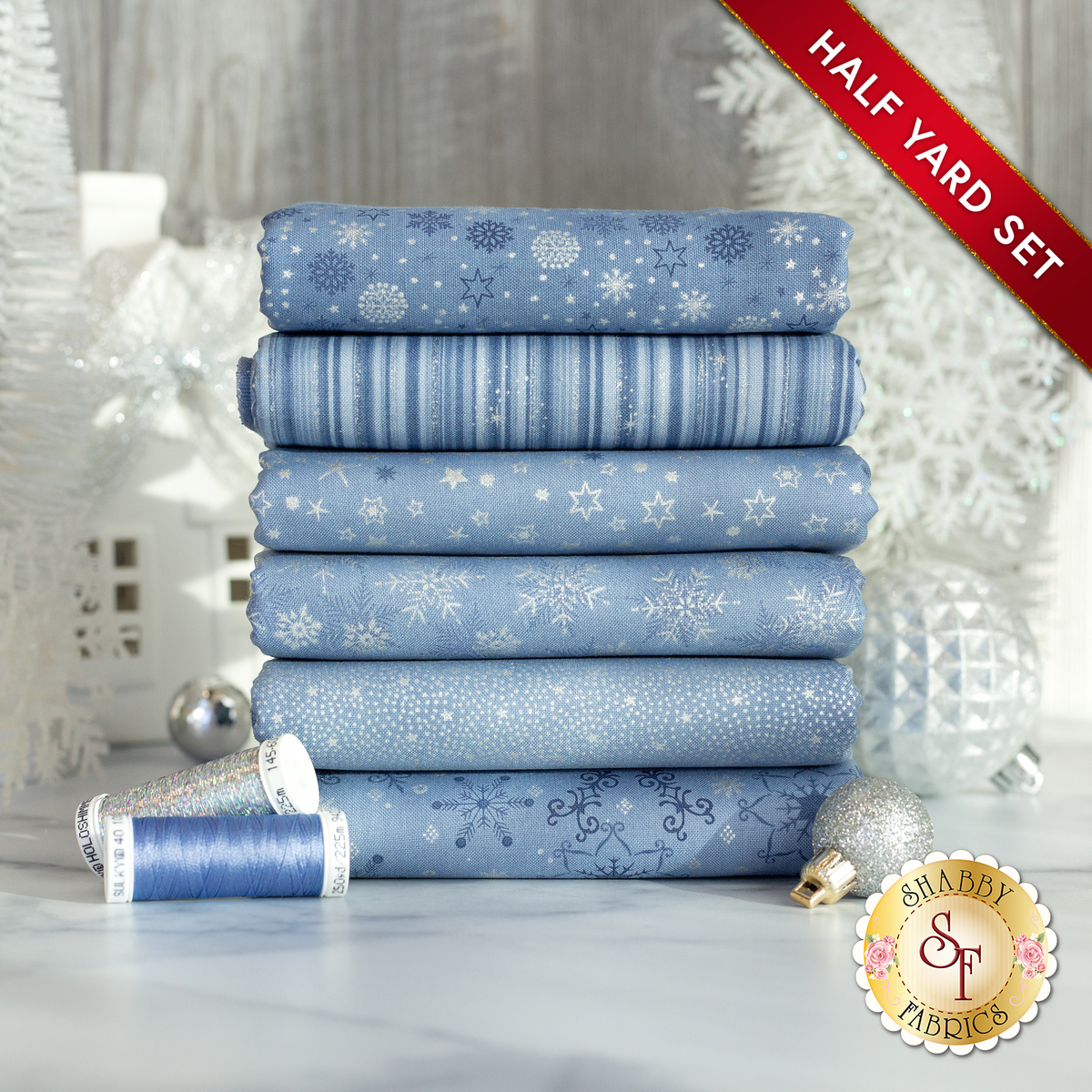 Stof Christmas 2024 6 Half Yard Set Light Blue/Silver by Stof Fabrics