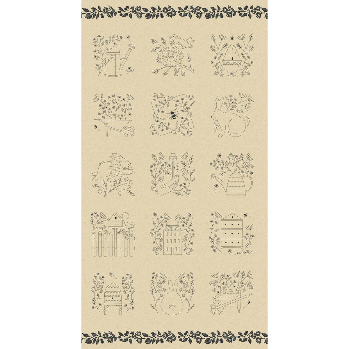 Bloom & Grow 7055-11 Linen Panel by Kathy Schmitz for Moda