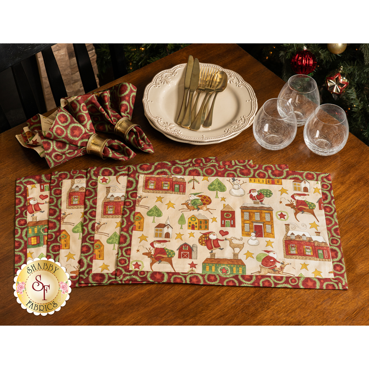 Self-Binding Placemats Kit - Makes 4 - Up On The Housetop | Shabby Fabrics