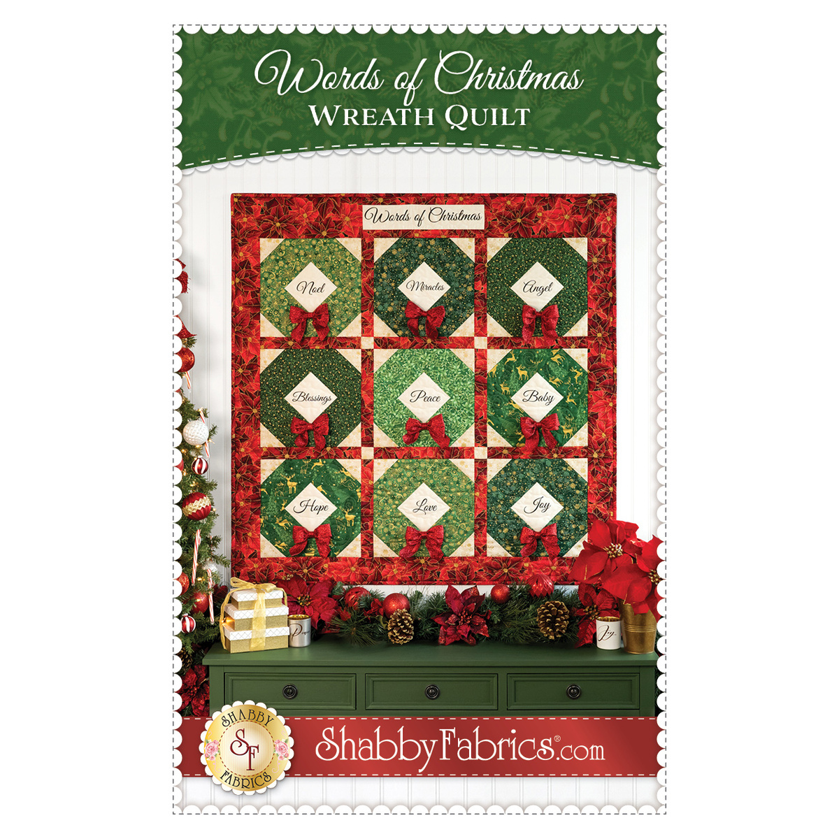 Words of Christmas Wreath Quilt Pattern, image size:1200x1200