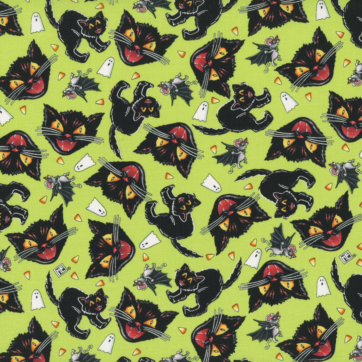 Spooky Cute Halloween PWMY004.LIME Cat and Mouse by Mary