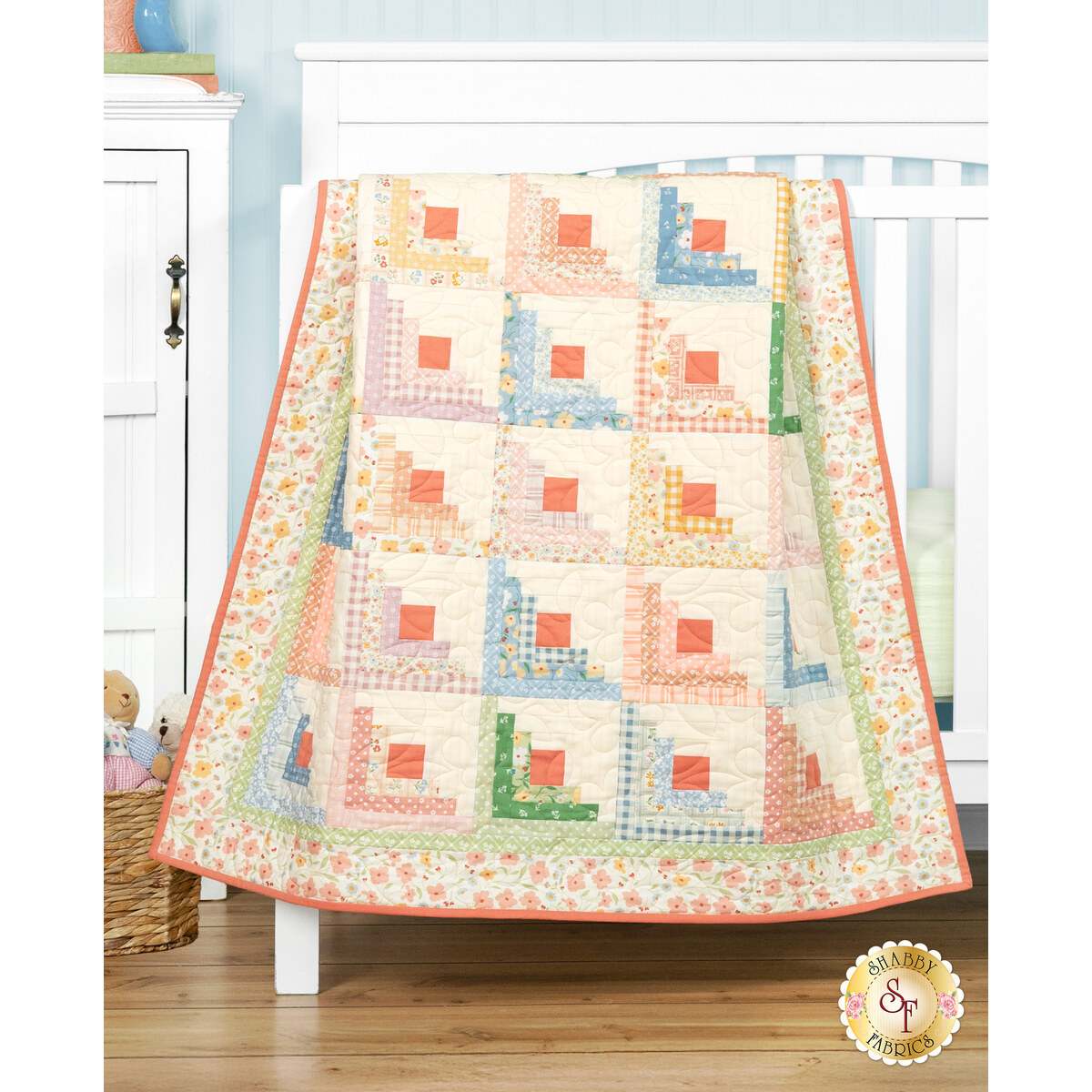 Log Cabin Crib Quilt Kit Cottage Charm Shabby Fabrics