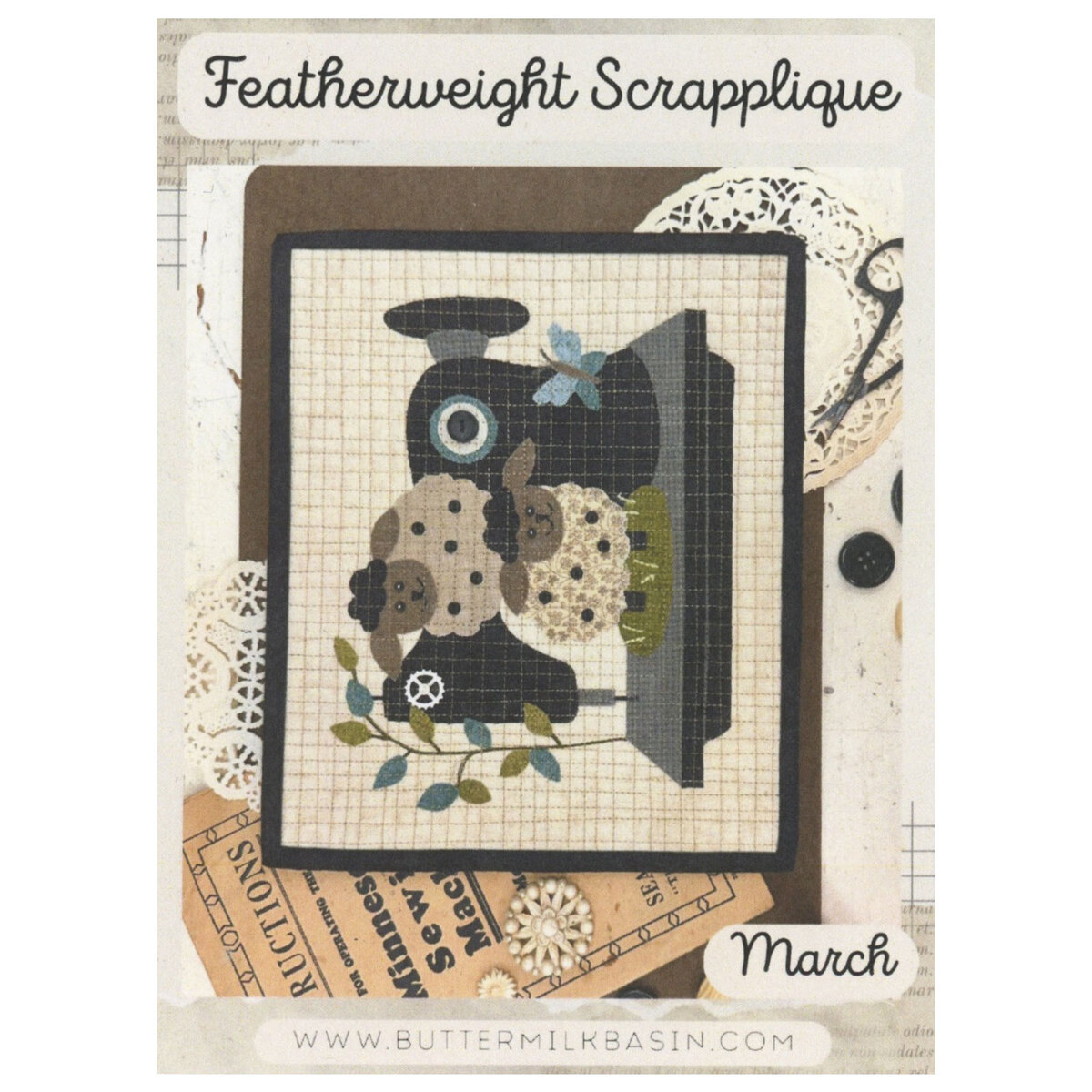 Vintage Featherweight Sewing Machine Scrapplique - March Pattern, image size:1200x1200