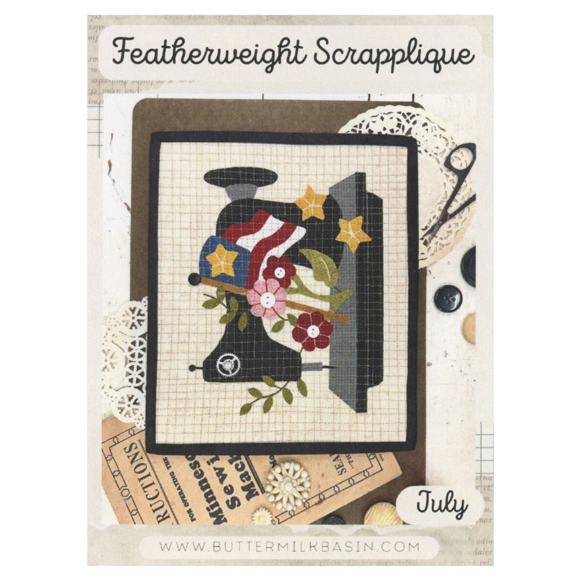 Vintage Featherweight Sewing Machine Scrapplique - July Pattern, image size:1200x1200