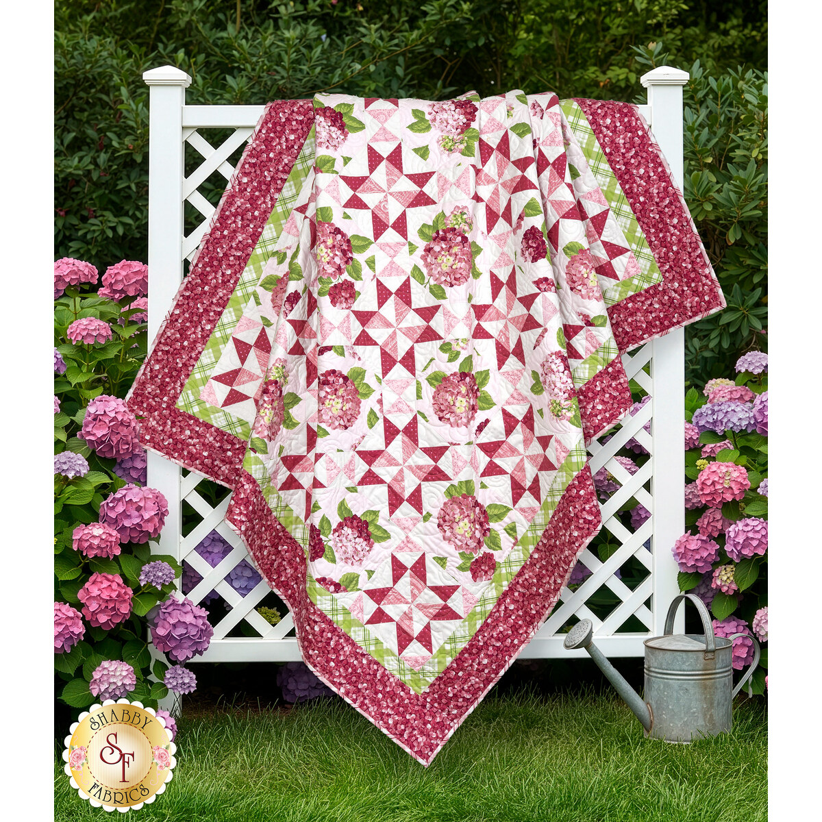 Patchwork Quilt Kit - Hydrangeas In The Garden - Pink  display picture 1