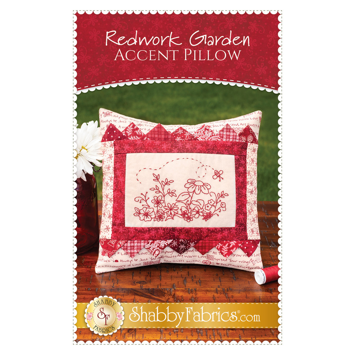 Redwork Garden Accent Pillow Pattern - PDF Download | Shabby