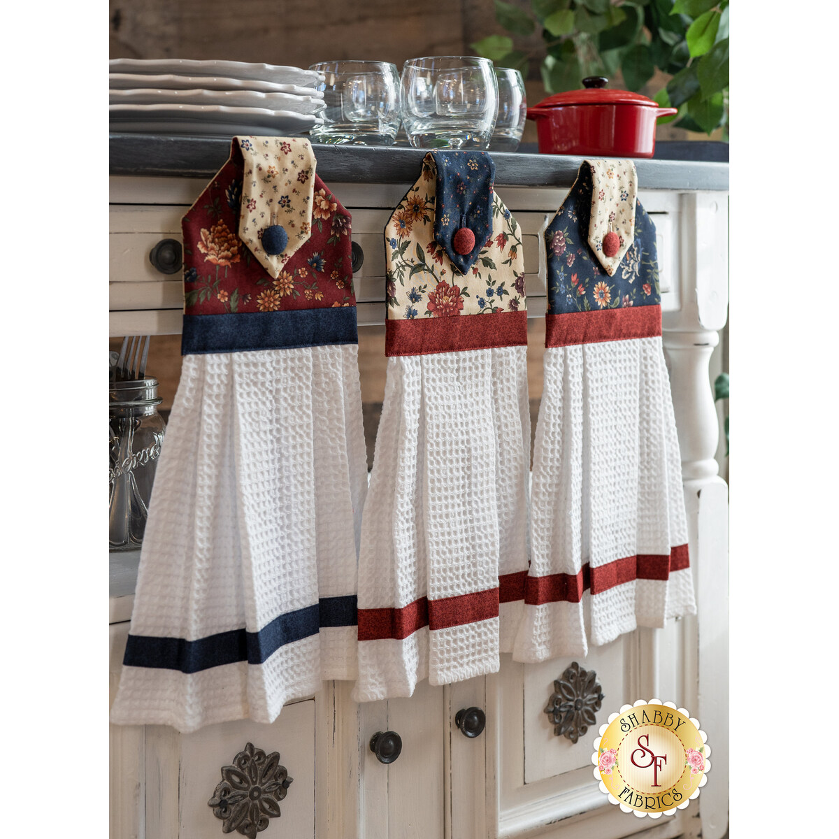 Collections Etc Hanging Tufted Design Kitchen Towels - Set of 2 Tan