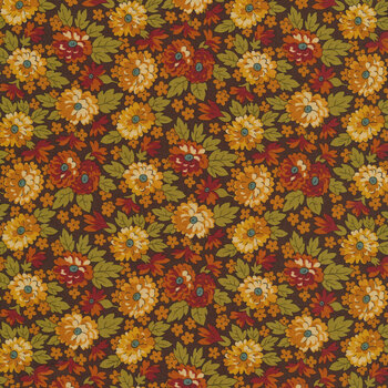 Acorn Harvest 9797-N Chocolate Fall Mums by Andover Fabrics REM