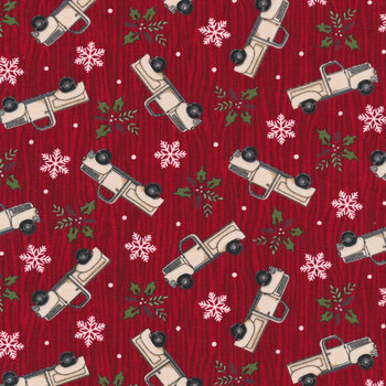 Home Sweet Holidays 56003-12 Red Tossed Trucks by Deb Strain for Moda Fabrics