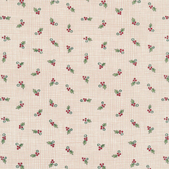 Home Sweet Holidays 56007-11 White Burlap and Holly by Deb Strain for Moda Fabrics REM