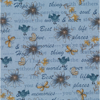 Bluebird of Happiness 2719-77 Mixed Media Blue by Janet Rae Nesbitt for Henry Glass Fabrics REM