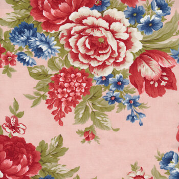 Belle Isle 14920-17 Cabbage Roses Pink by Minick & Simpson for Moda Fabrics REM