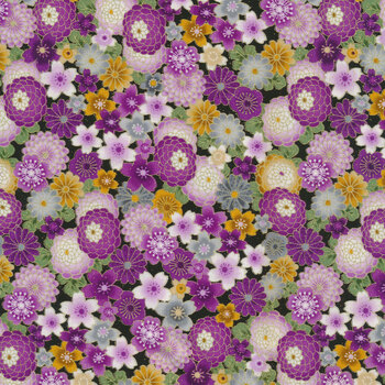 Majestic CM8812-BLACK Packed Japanese Purple Florals by Timeless Treasures