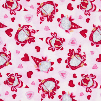 Gnomie Love 9782-28 Pink Tossed Cupid Gnomies by Shelly Comiskey for Henry Glass Fabrics
