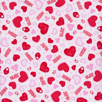 Gnomie Love 9783-22 Pink Tossed Hearts and Words by Shelly Comiskey for Henry Glass Fabrics