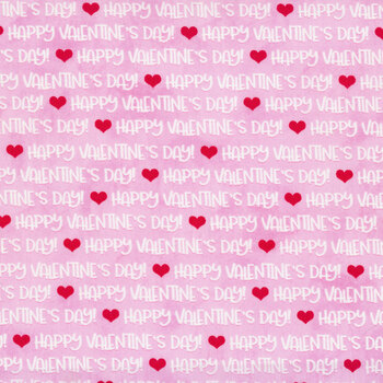 Gnomie Love 9784-22 Pink Happy Valentine's Day Words by Shelly Comiskey for Henry Glass Fabrics