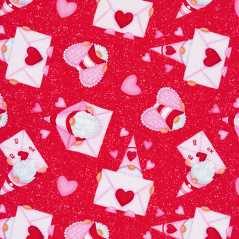 Gnomie Love 9788-88 Red Gnomes and Envelopes by Shelly Comiskey for Henry Glass Fabrics
