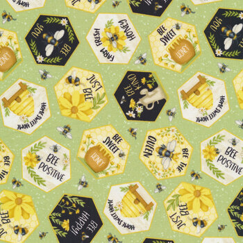 Bee You! 104-66 Green by Shelly Comiskey for Henry Glass Fabrics