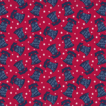 One Nation 117-87 Red Tossed Liberty Bell by Jessica Mundo for Henry Glass Fabrics