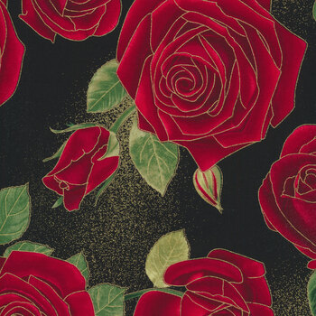 Gilded Rose CM1249-BLACK Metallic Roses Large by Chong-a Hwang for Timeless Treasures Fabrics
