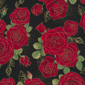 Gilded Rose CM1251-BLACK Metallic Roses Medium by Chong-a Hwang for Timeless Treasures Fabrics
