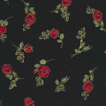 Gilded Rose CM1253-BLACK Metallic Rose Buds by Chong-a Hwang for Timeless Treasures