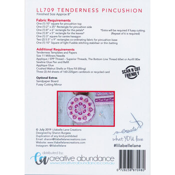 Tenderness Pincushion Pattern - Includes Papers + 3 Acrylic Templates