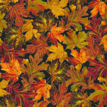 Autumn Leaves CM1289-Black by Timeless Treasures Fabrics