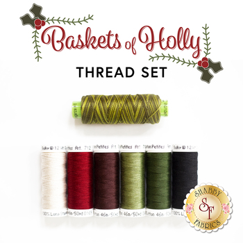 Baskets of Holly - Wool Kit - Appliqué and Embellishing 7pc Thread Set