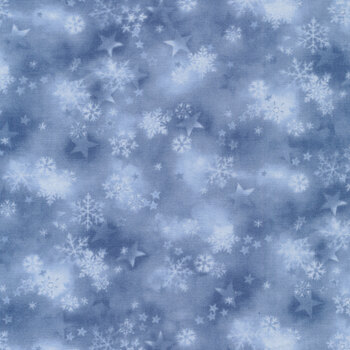 White Swirls & Snowflakes Tossed-Blue B/G-Choice Fabrics-BTY-Metallic