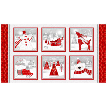 Winter Rendezvous F416-89 Red/Gray Panel by Jan Shade Beach for Henry Glass Fabrics