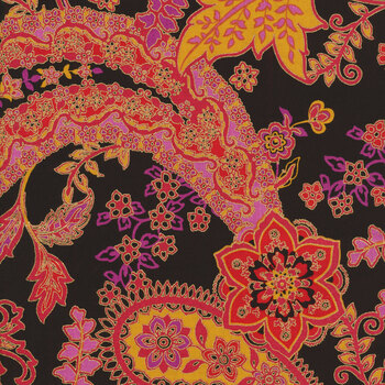 Quilt Fabric 1 Yard CLEARANCE White Black Paisley Floral Red Premium Cotton  #PC