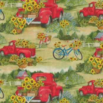 Springs Creative Trucks & Sunflowers Red Truck and Bicycles by Springs Creative