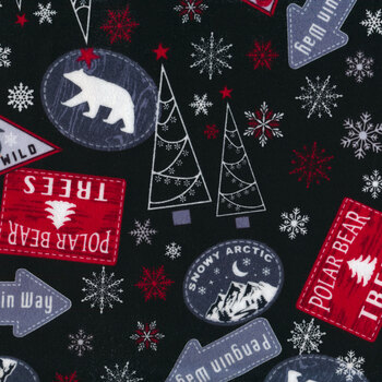 Winter Comfort Flannel 12764F-12 Snowy Signs Black by Kanvas Studio for Benartex